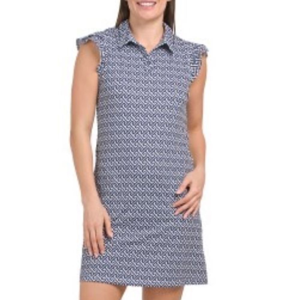 NWT X by GOTTEX Ruffle Sleeveless Golf Dress in Navy Gothic, Size Small